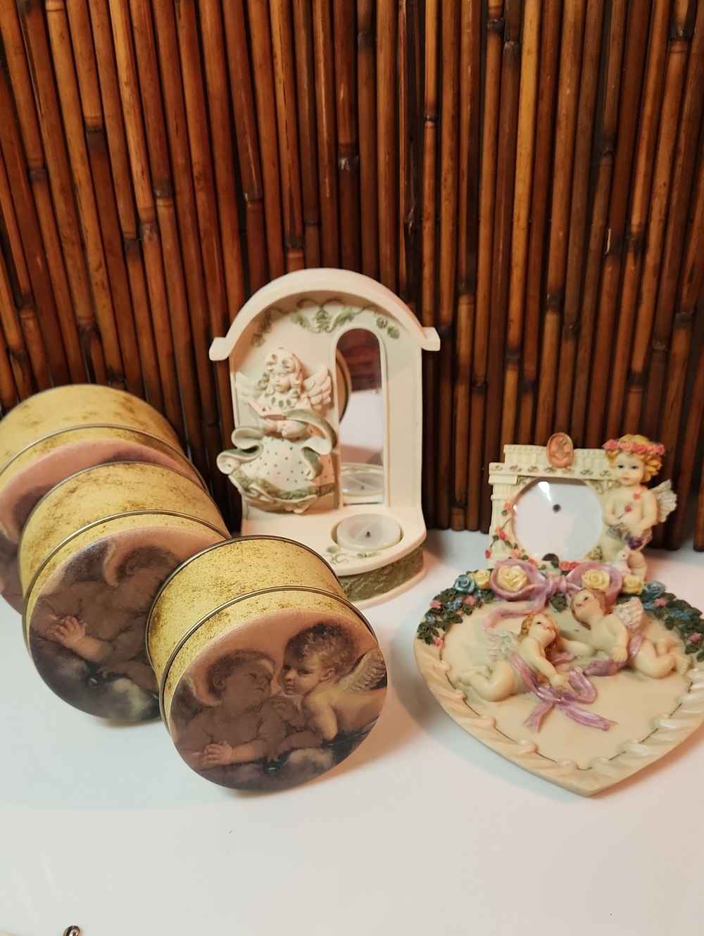 Decorative Cherub Trinket Box Set in Cream and Gold - Unknown Brand